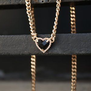 Black Onyx Heart 18K Plated Gold Necklace